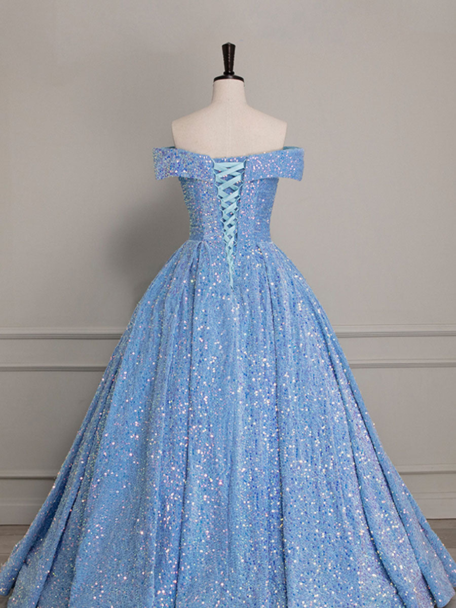 Sky Blue Prom Dress Beaded Bodice, Evening Dress ,Winter Formal Dress, –  Promcoming