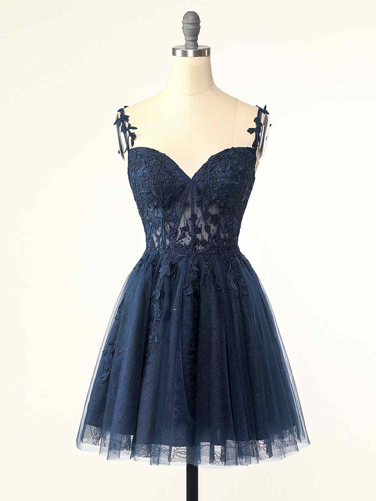 Dark blue short prom cheap dress