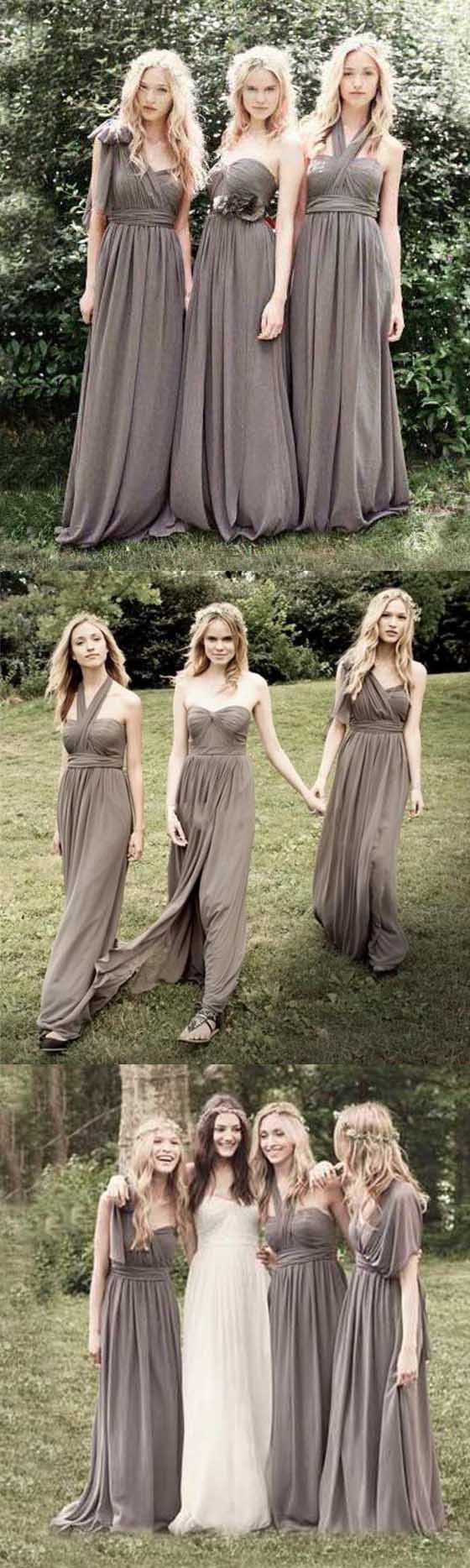 Dark Grey Long Mismatched Boho A-Line Bridesmaid Dresses for Outdoor Wedding