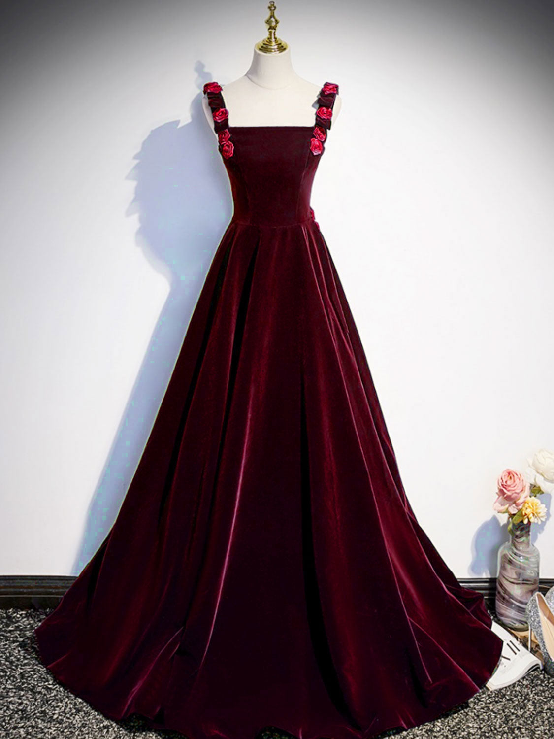 Burgundy Rose Prom Dress