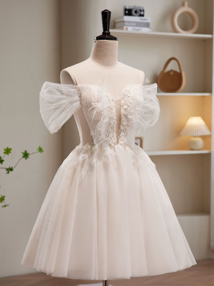 White Tulle Short Prom Dress, White Homecoming Dress US 14 / White