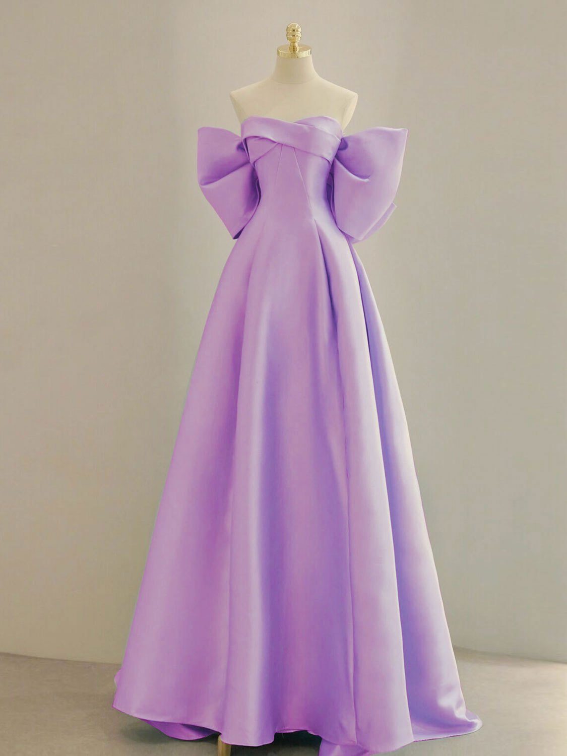 Light Blue A-line Strapless Satin Long Formal Dress with Bow Back - DollyGown