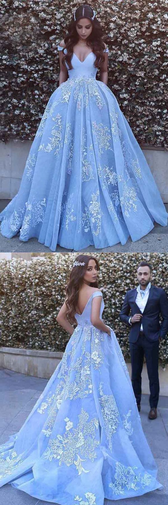 Attractive Ice Blue Ball Gown Lace Wedding Dress