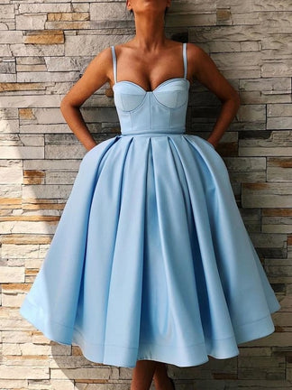 Blue Vintage Short Prom Dress Tea Length Homecoming Dress