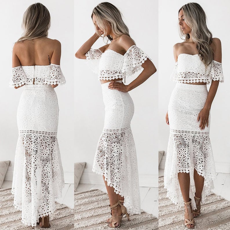 Lace Boho Two Piece Bridal Separates Online | Crop Top Wedding Dress