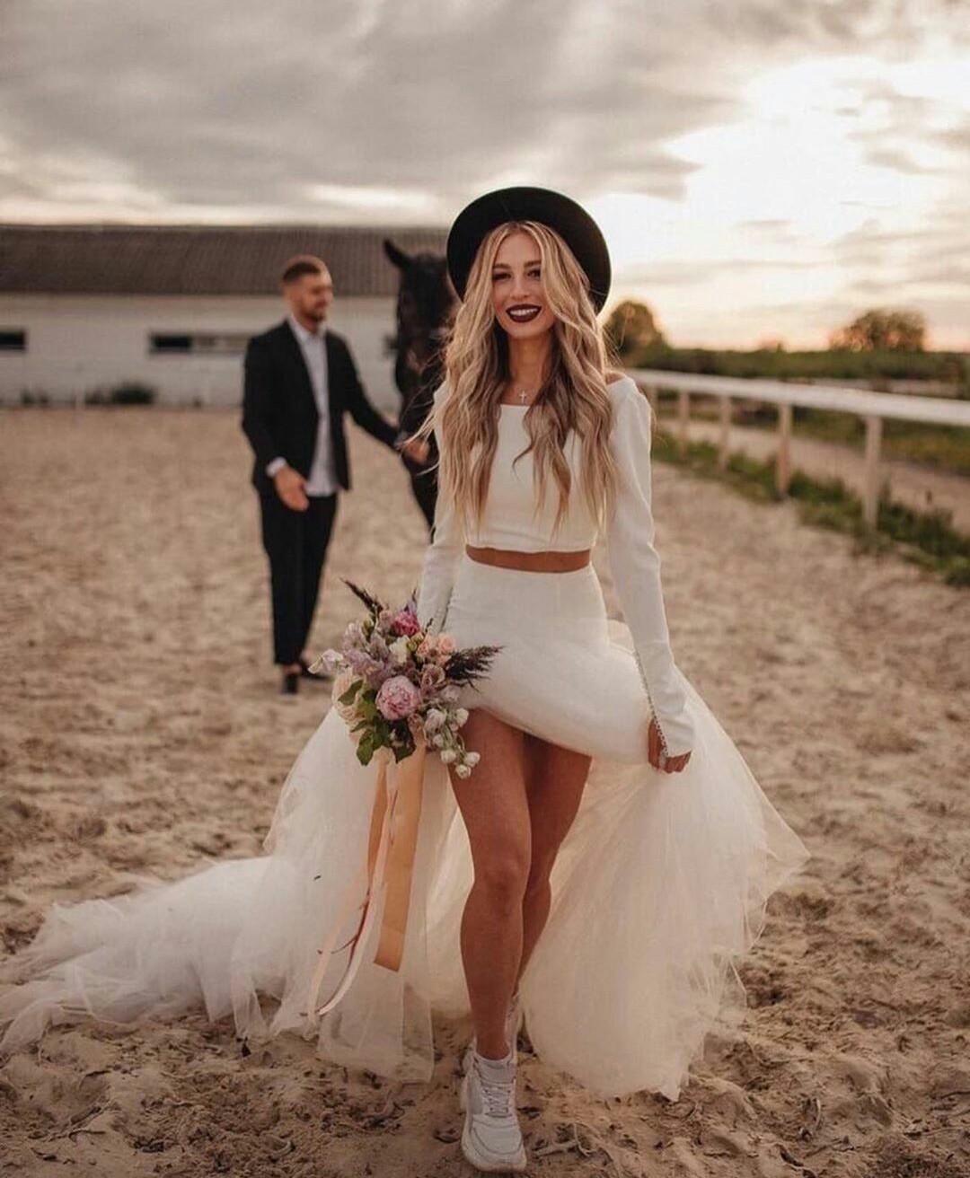 Casual Long Sleeve Top Unique Two Piece Jersey Bridal Separates