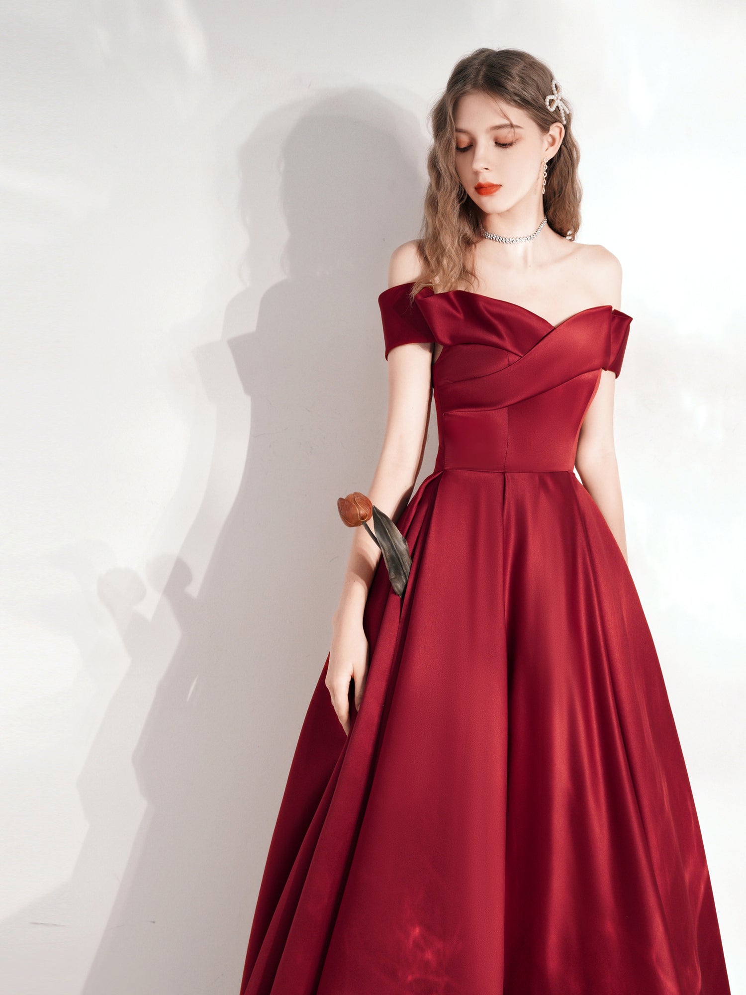 simple red ball gown