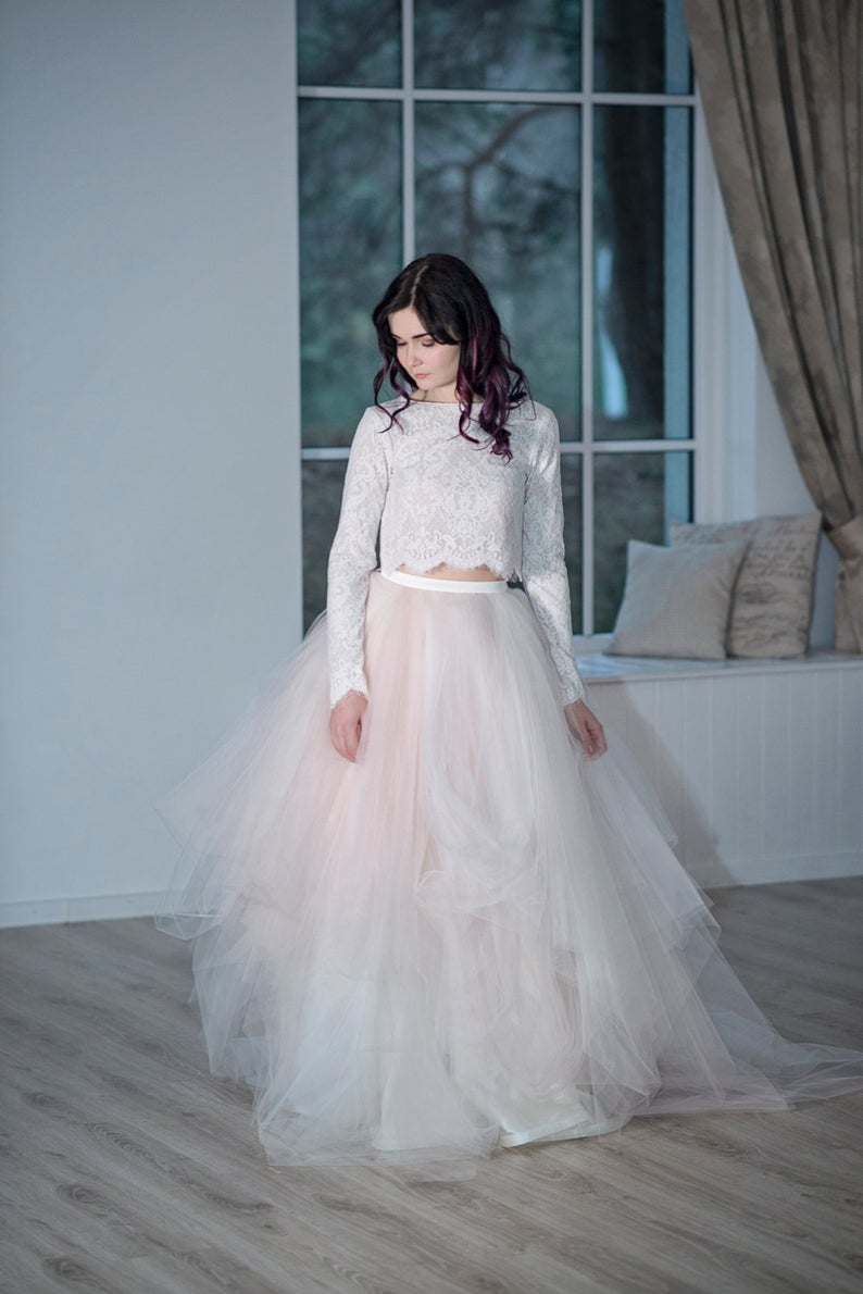 Crop Top Wedding Dress Two Piece Wedding Dress Bridal Separates Lace Top -  Etsy