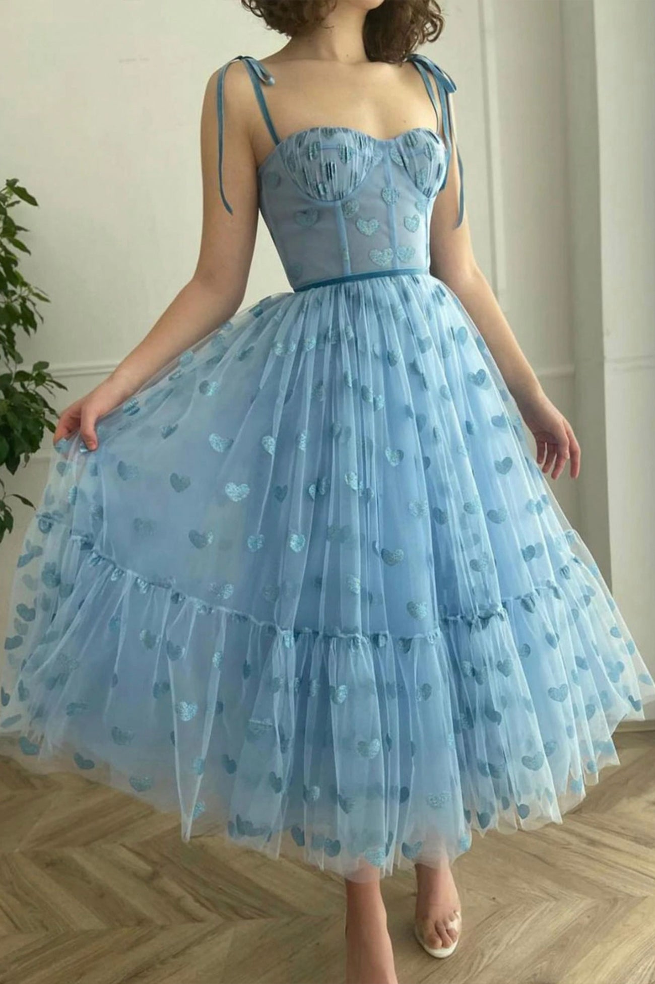 Ice Blue Tea Length Prom Dress Senior Graduation Dress - DollyGown