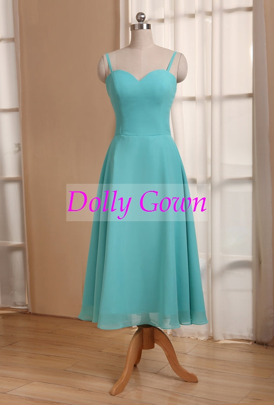 Blue Tea Length 50s Style Bridesmaid ...