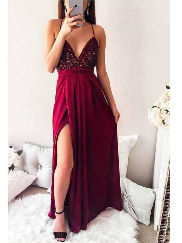 Delicate 2021 Burgundy Senior Prom Dress with Slit ,GDC1135-Dolly Gown