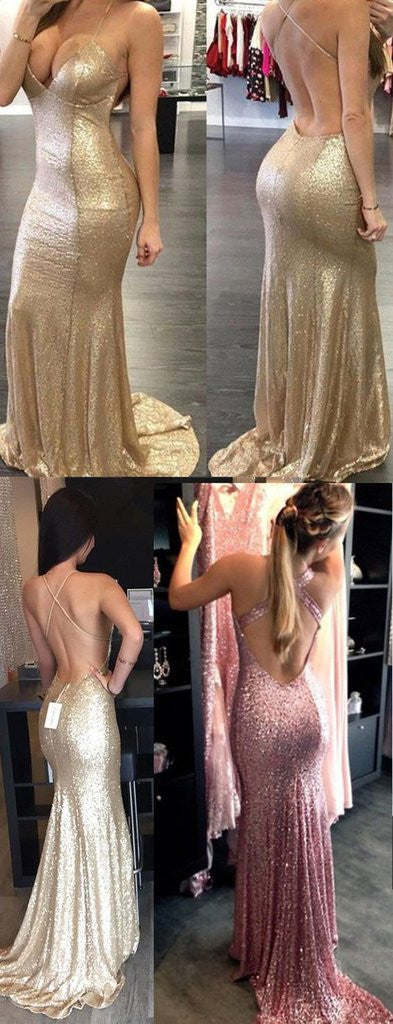 Sexy Prom Dress Backless Prom Dress Gold Sequin Formal Dress Robe De Soiree Dos Nu Fs039