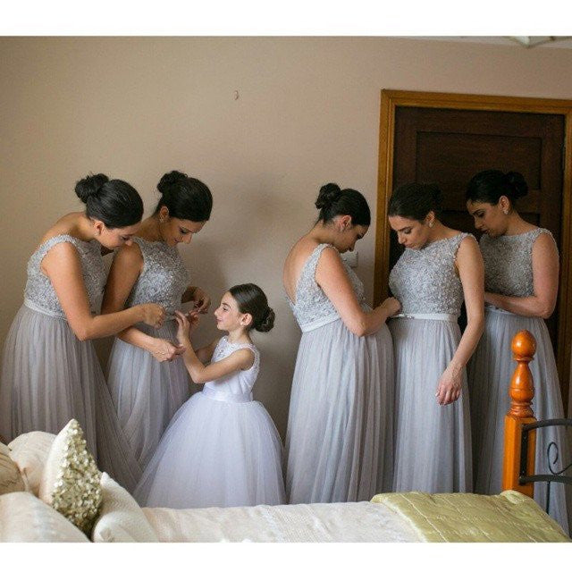 Grey modest 2024 bridesmaid dresses