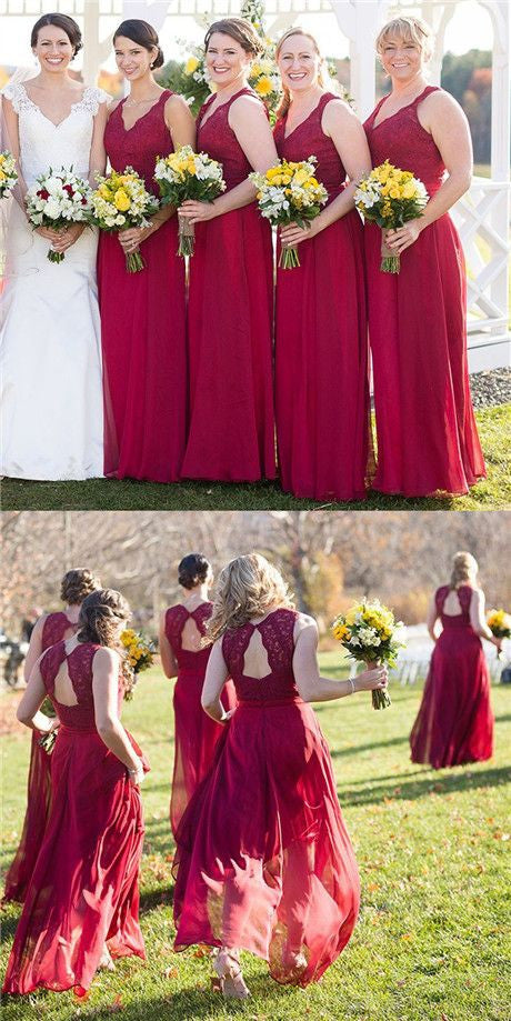 Maroon Bridesmaids Dresses Country