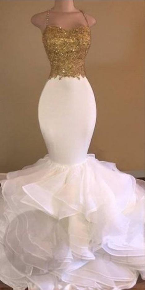 White and clearance gold mermaid dress