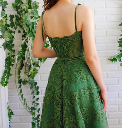 Green Lace Senior Prom Dress Graudation Dress - DollyGown