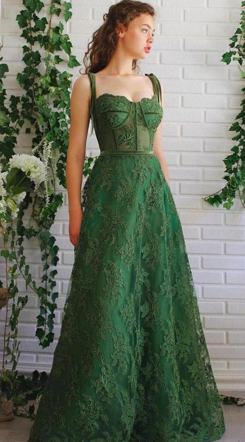 Green Lace Senior Prom Dress Graudation Dress - DollyGown