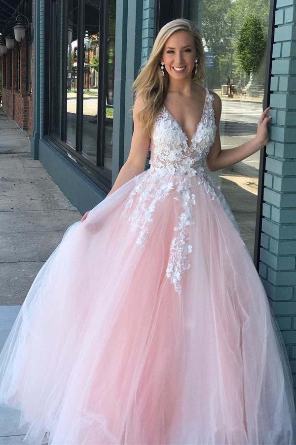 Pink fluffy prom discount dress