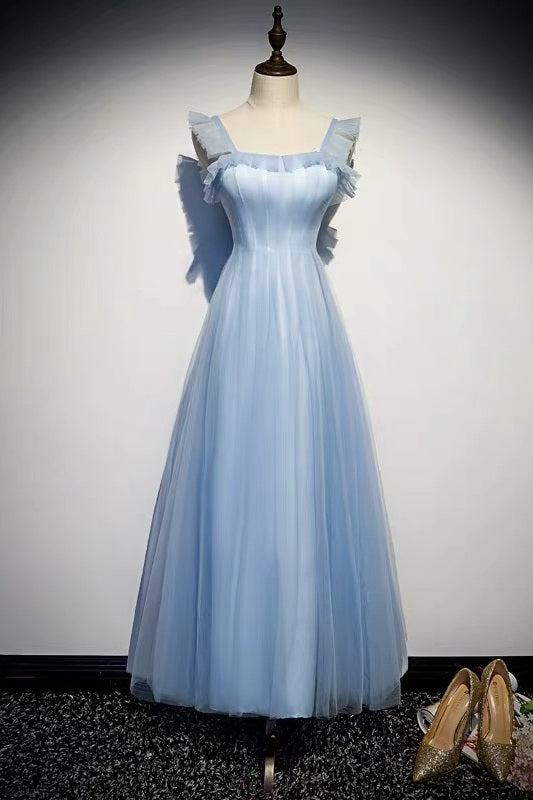 Light Blue Tulle Ankle Length Prom Dress - DollyGown