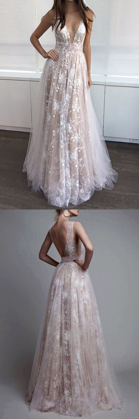 Flowy lace 2024 prom dresses