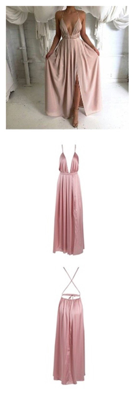 Backless Prom Dress,Dusty Pink Prom Dress,Spaghetti Straps Prom Dress,Sexy Prom Dress,MA047-Dolly Gown