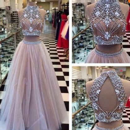 2 piece hotsell champagne prom dresses