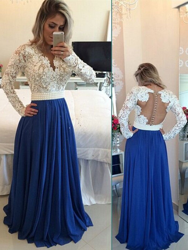 Long Sleeve Prom Dress Modest Prom Dress with Sleeves 2021 Prom Dress Blue Prom Dress MA110-Dolly Gown