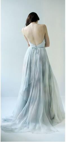 Boho Dusty Blue Wedding Dress Flowy Dusty Blue Prom Dress