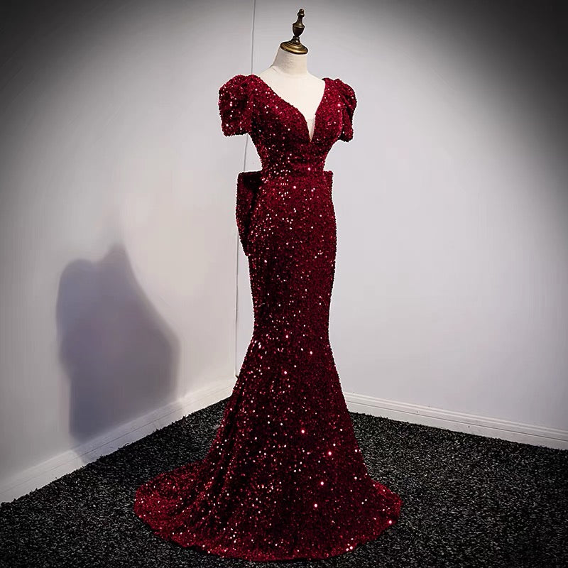 Burgundy sequin mermaid outlet dress