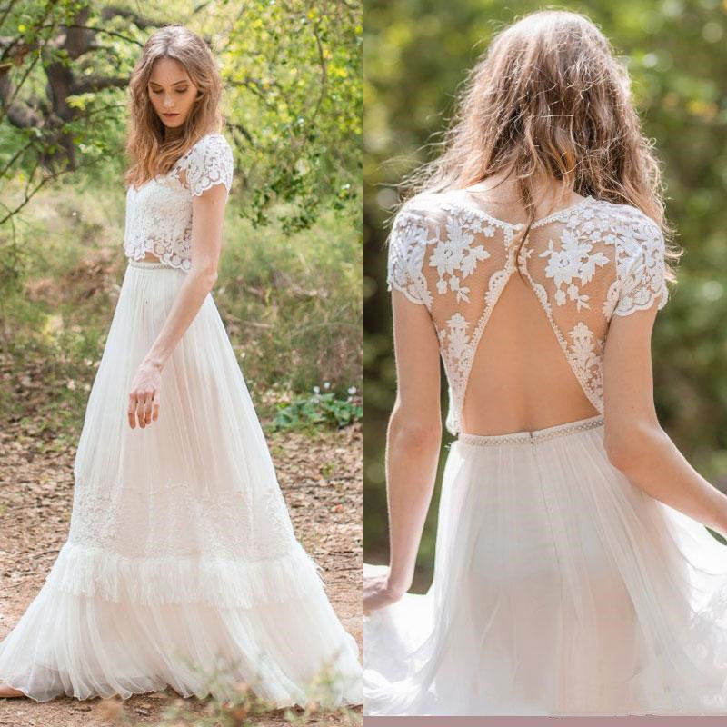 modern two piece short wedding dresses