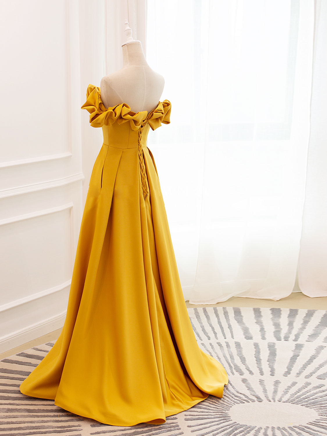 Strapless Off the Shoulder A-line Yellow Formal Party Dress Evening Dress