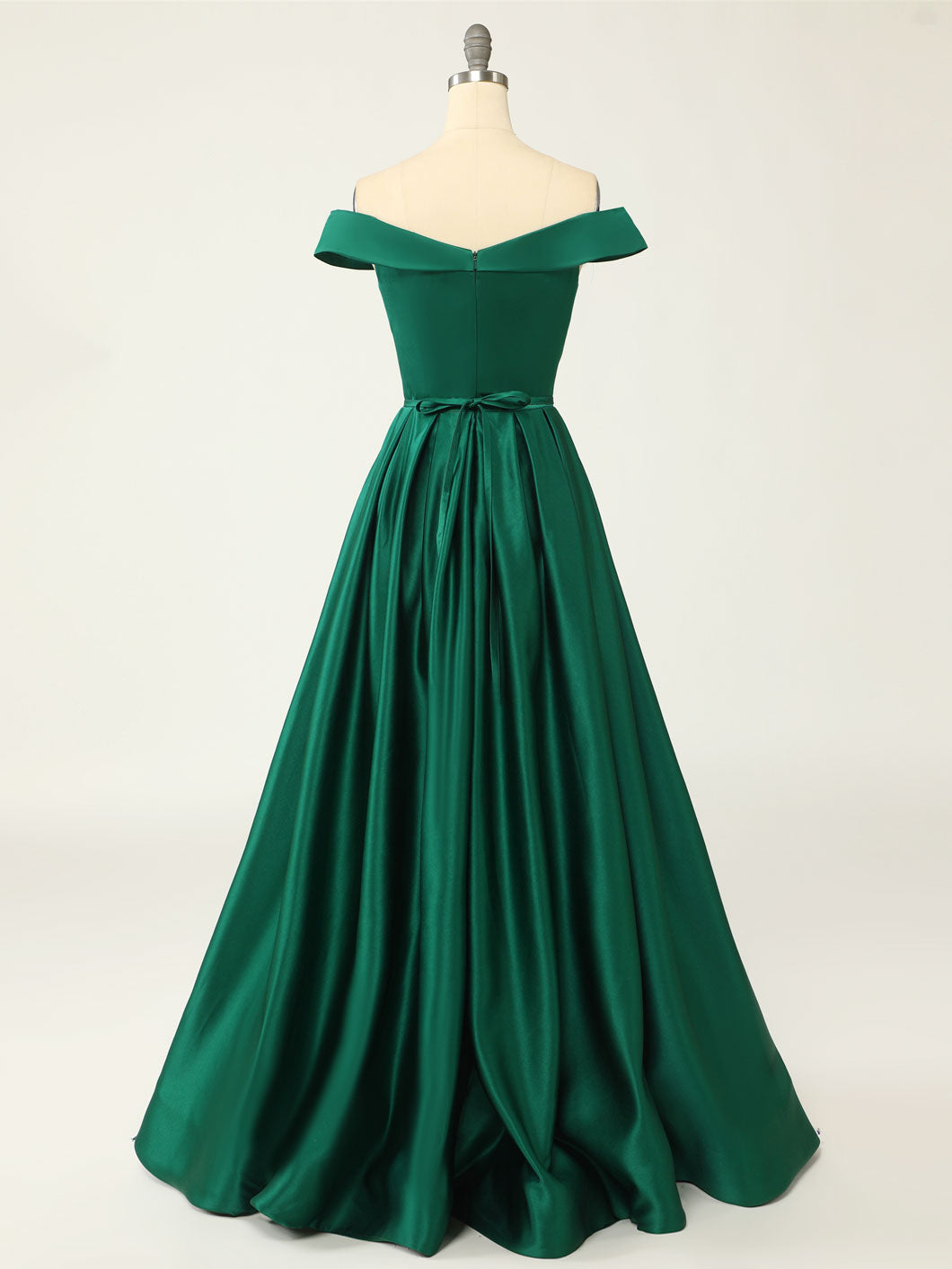 Overlap Neck Satin Emerald Green A-line Long Prom Dress Formal Party Dress - DollyGown