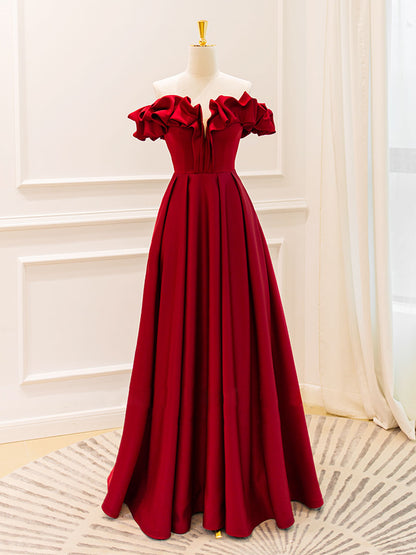 Strapless Off the Shoulder A-line Red Formal Party Dress Evening Dress - DollyGown