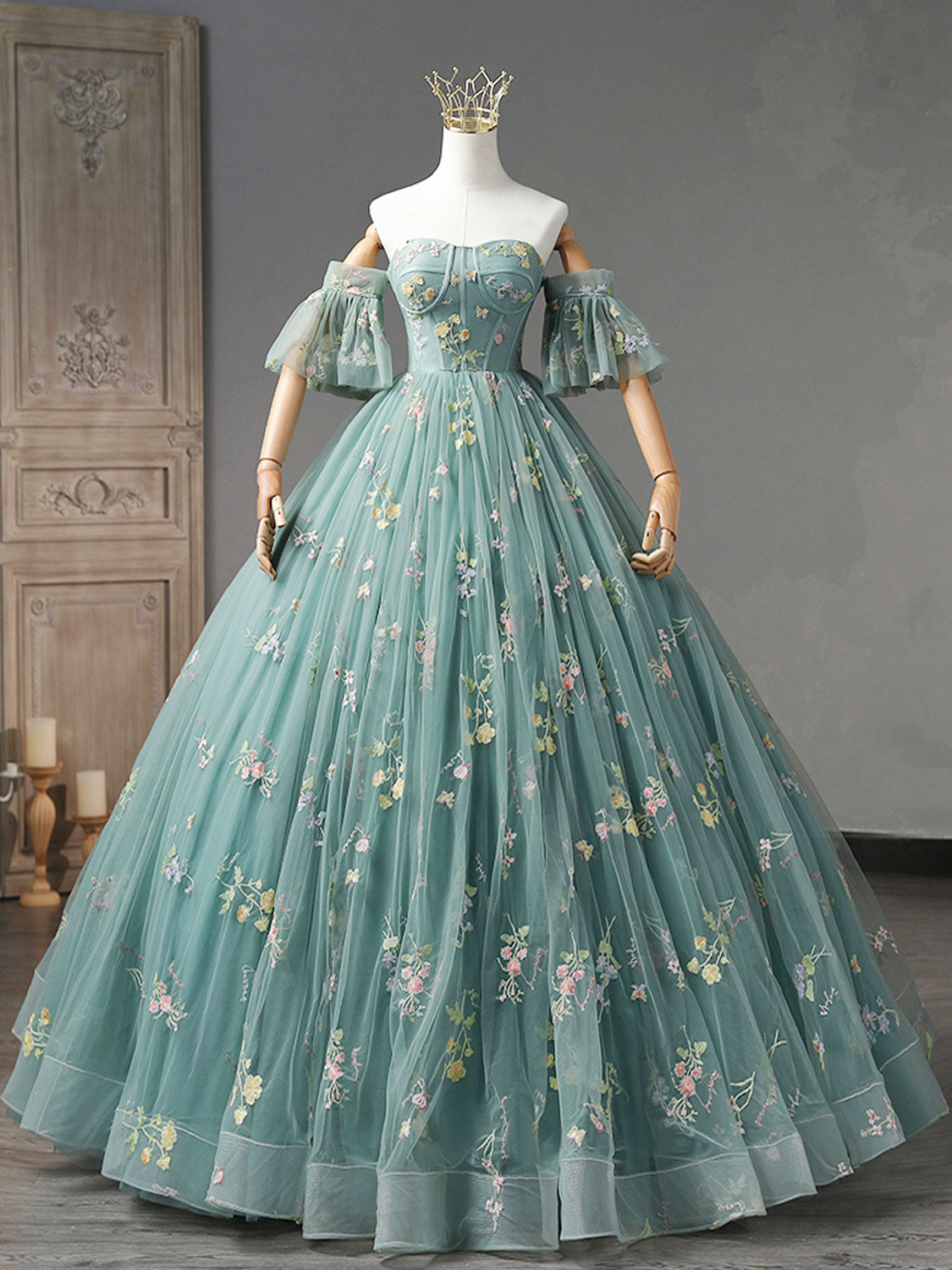 victorian green ball gown