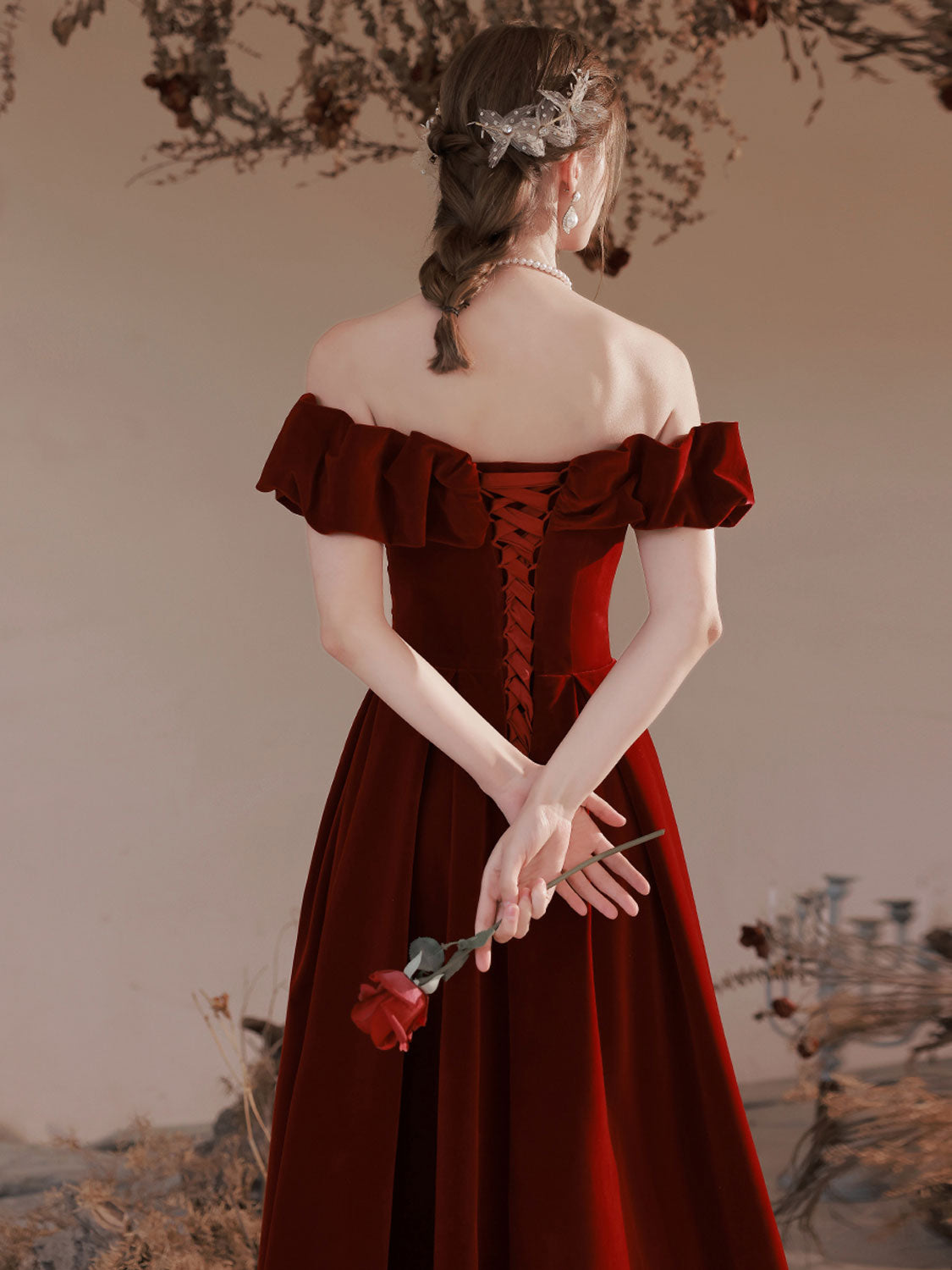 Burgundy velvet hotsell formal dress