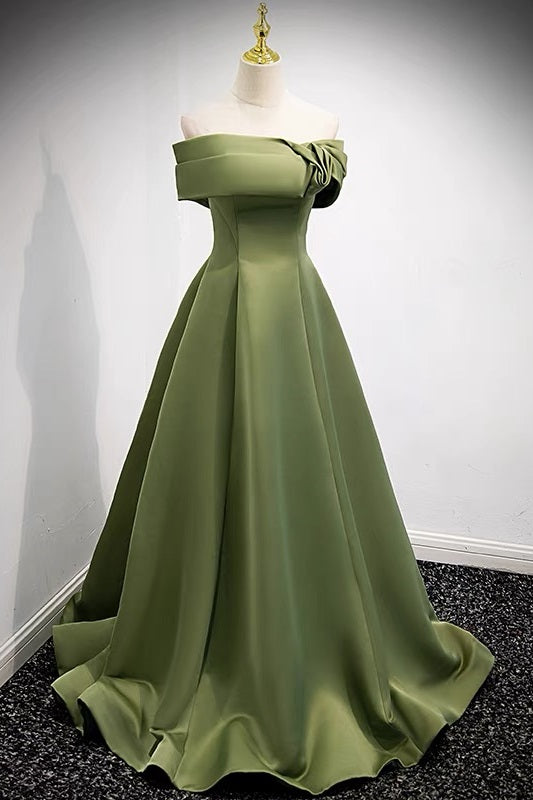 Off Shoulders Olive Green Formal Prom Dress - DollyGown