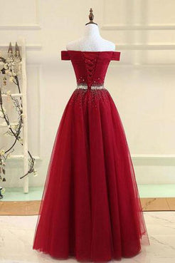 Off Shoulders Red Tulle Floor Length Prom Dress,8TH Grade Dance Dress ...