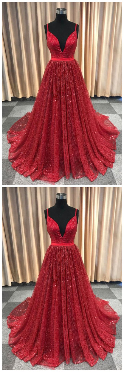 Red Sequins Evening Dress Prom Dress - Dollygown