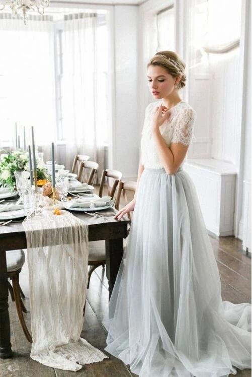 Grey Lace Wedding Dress