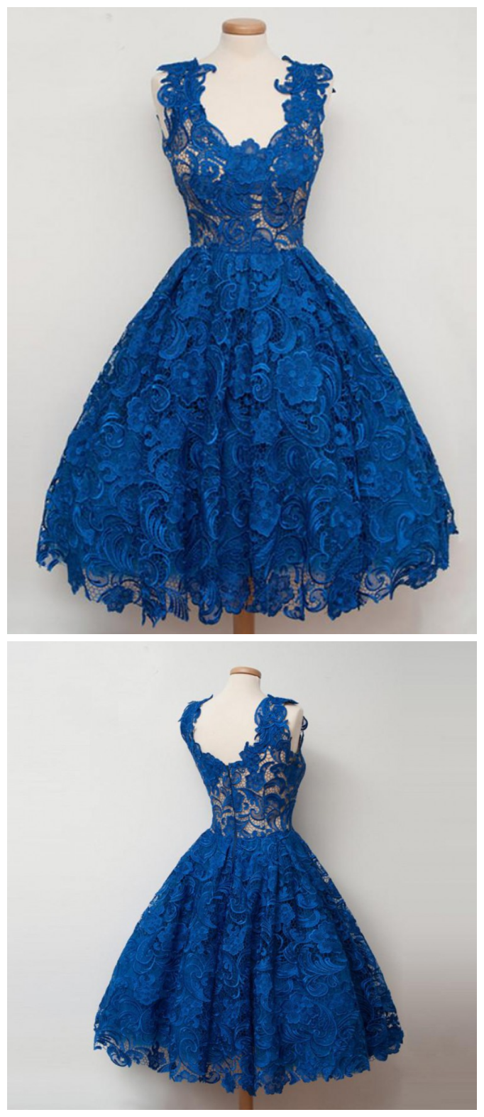 Royal Blue Lace Vintage Style Short Prom Dress Vintage Homecoming Dress