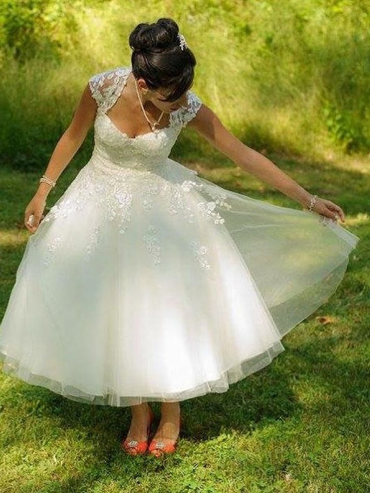 Plus Size Tea Length Lace Country Full Figure Rockabilly Wedding Dress