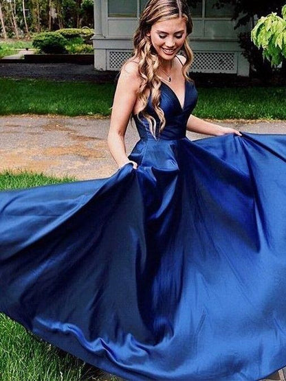 Sexy Blue Long Simple Prom Dress Formal Dress For Dance with Criss ...
