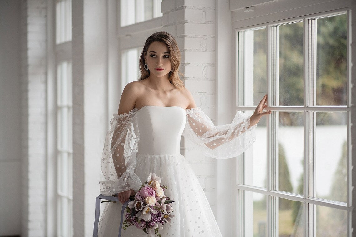 Polka Dot Long Sleeve Wedding Dress