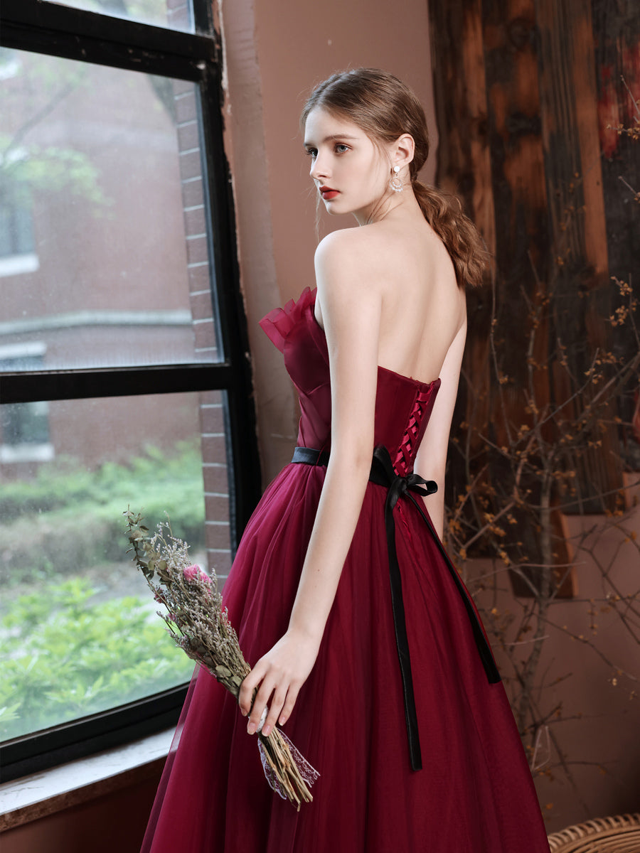 A-Line Satin Burgundy Long Prom Dress, Burgundy Formal Evening Dress –  shdress