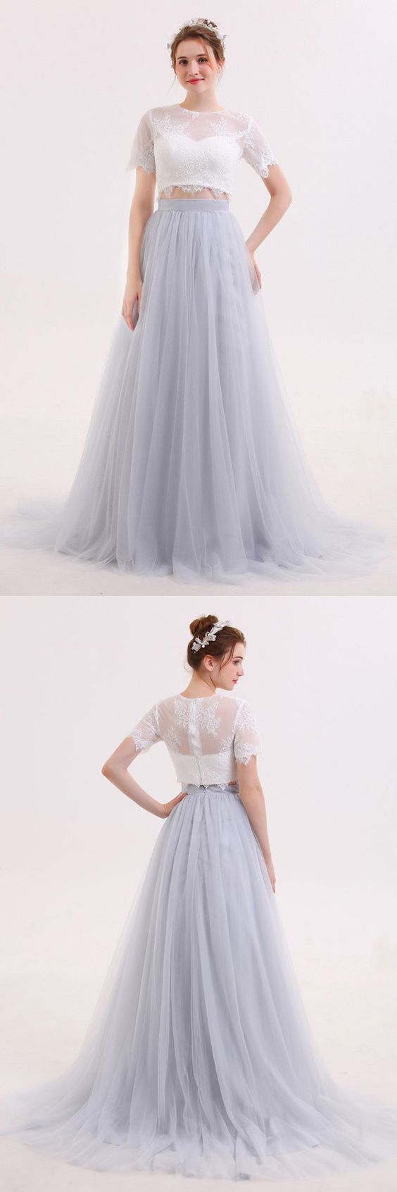 Two Piece Wedding Dress Lace Wedding Dress Long Sleeve Crop Top Bridal  Separates Simple Wedding Dress - Etsy
