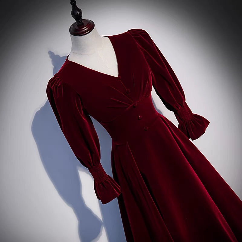 Vintage Burgundy Long Prom Dresses