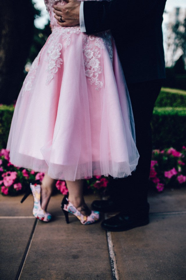 Pink Lace Tea Length Dresses