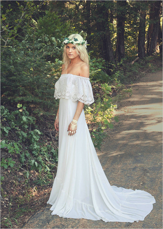 Off the shoulder bohemian wedding sale dress