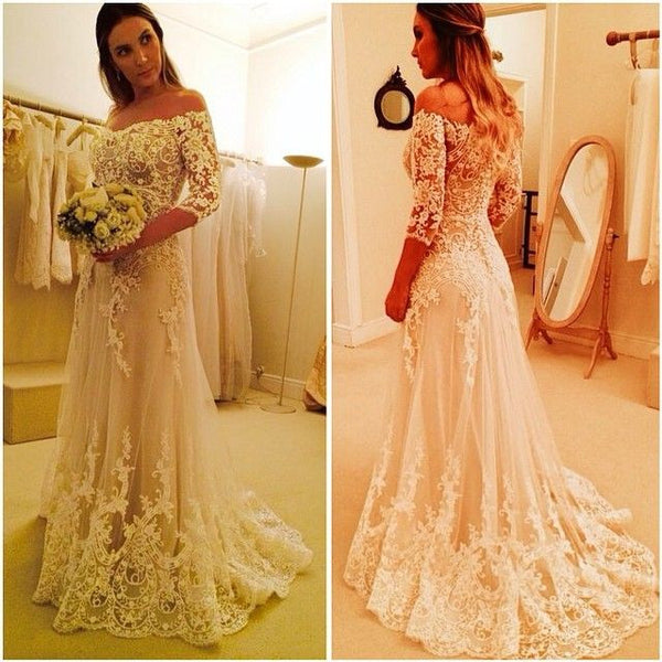 Vintage Lace Off The Shoulder Wedding Dress with Long Sleeves