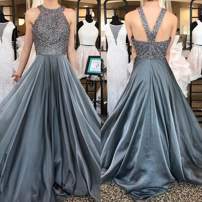 Grey Long Halter Formal Graduation Dress, Grey Prom Dress,GDC1161-Dolly Gown